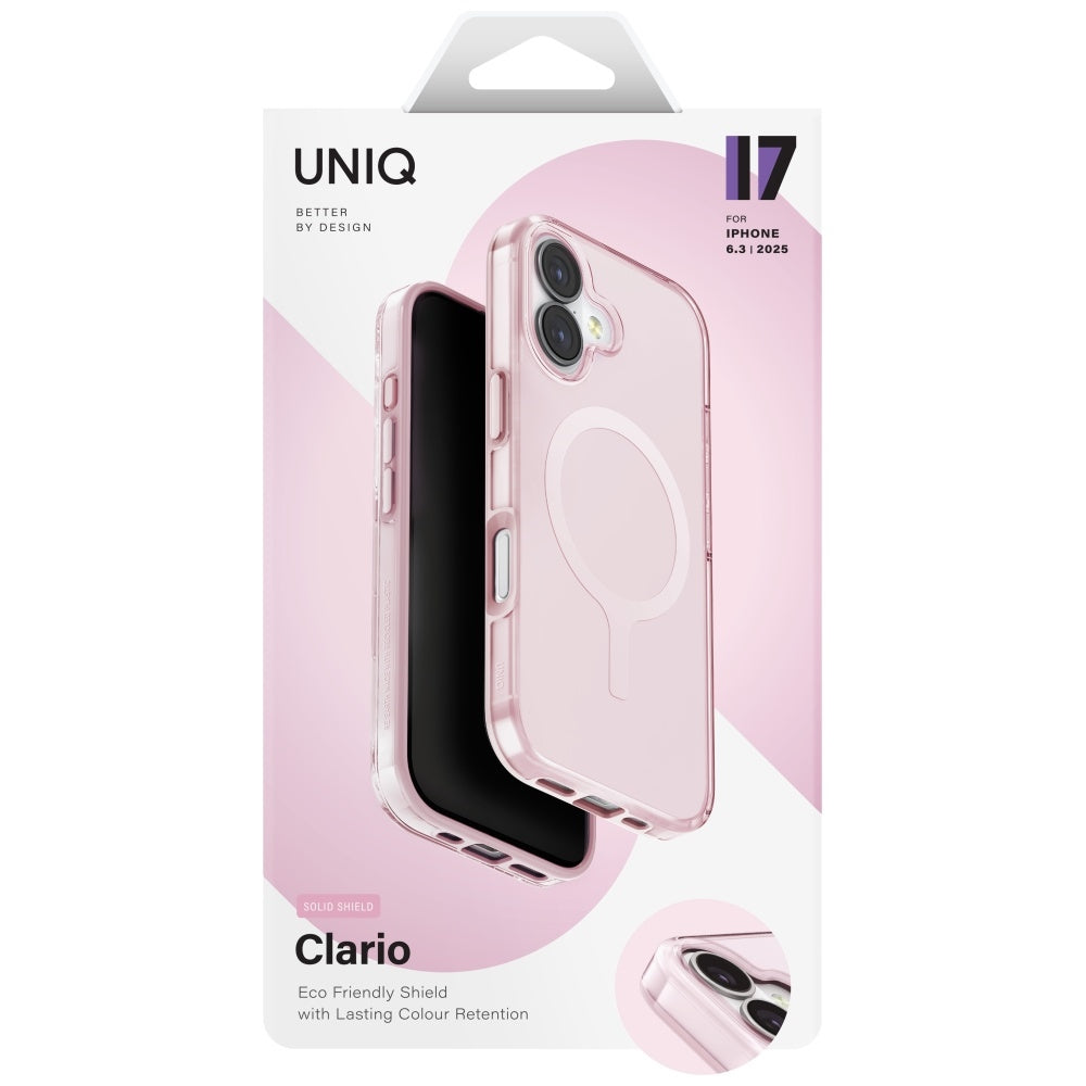 Uniq Clario MagClick įkrovimo dėklas iPhone 17 – rožinis