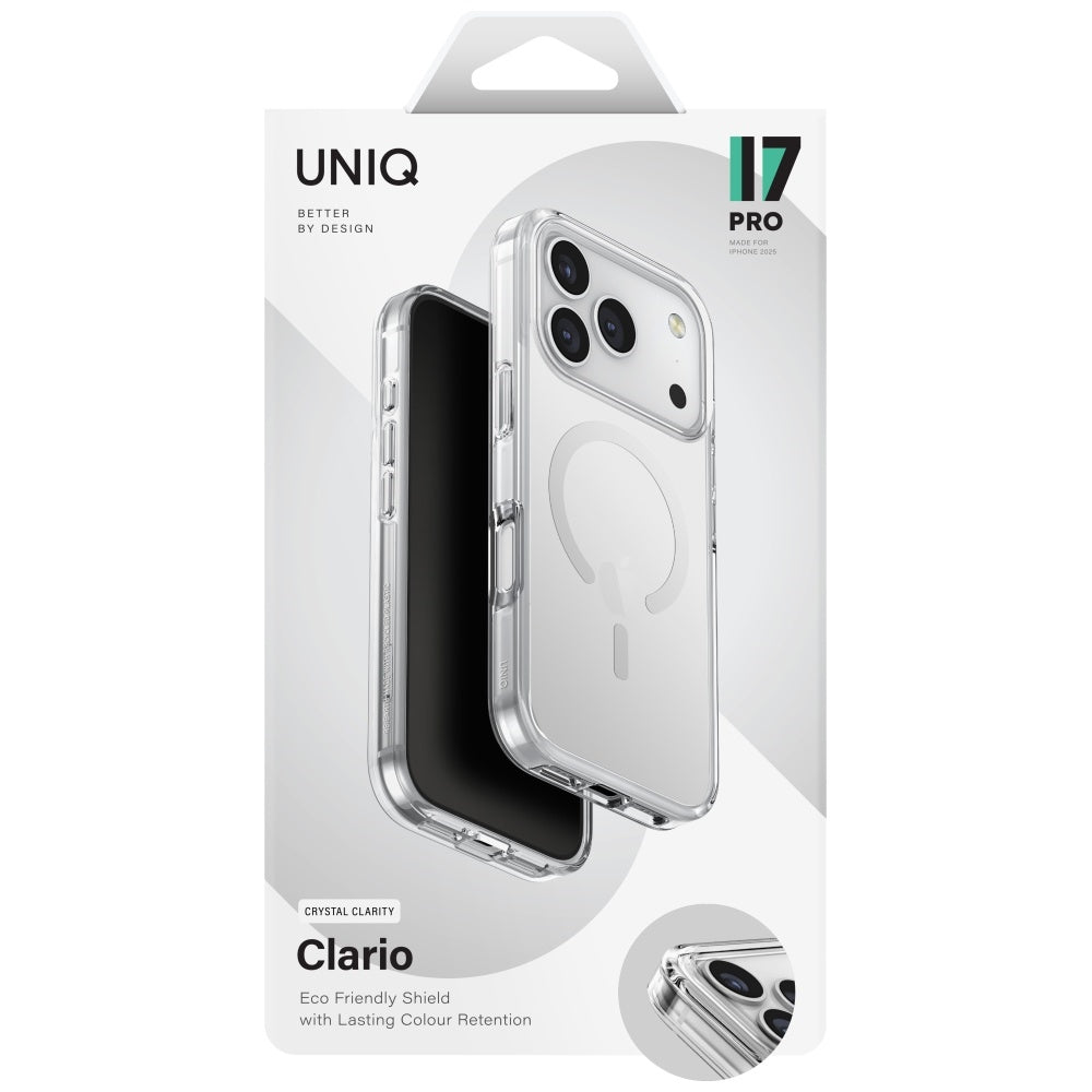 Uniq Clario MagClick dėklas iPhone 17 Pro – skaidrus