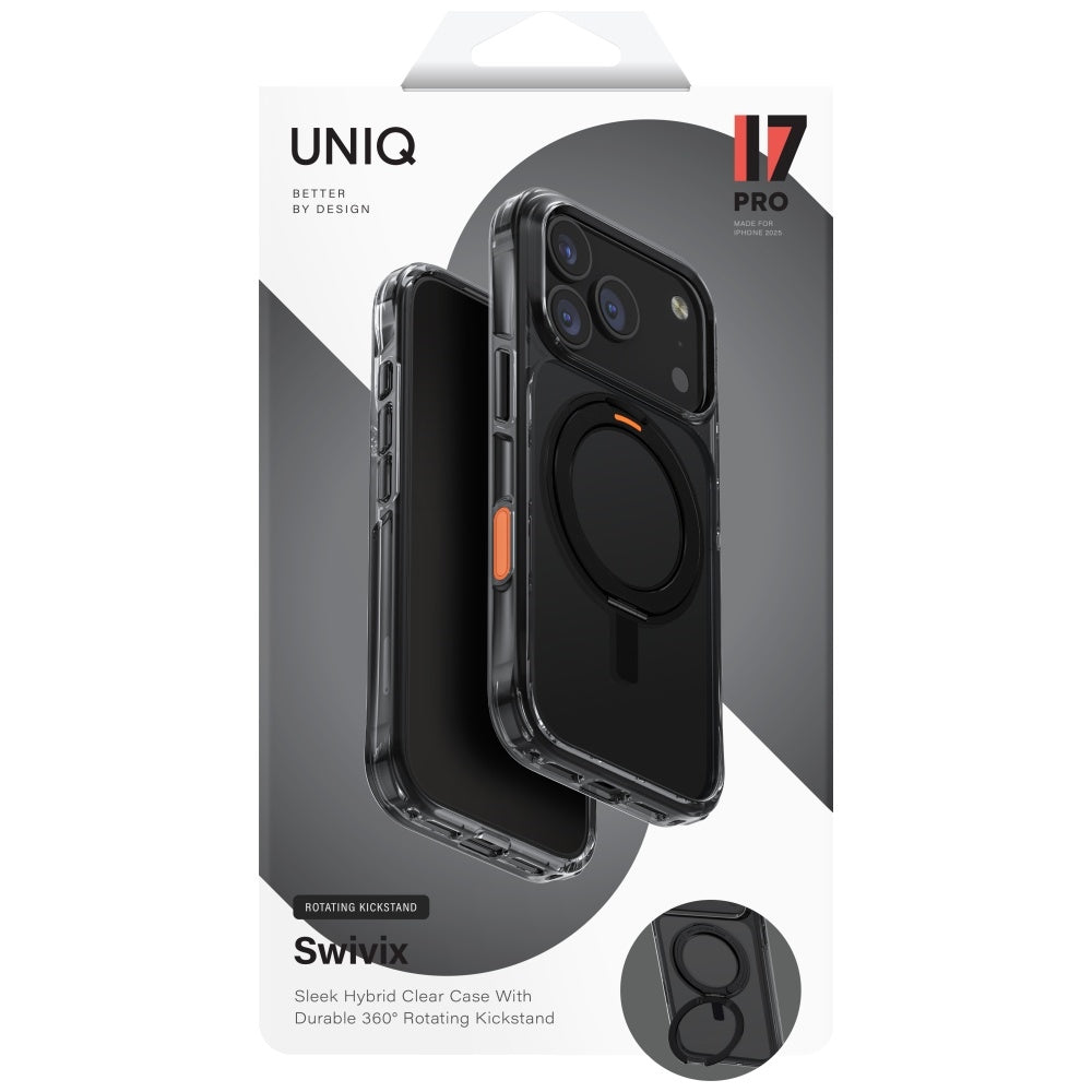 Uniq Swivix 360 pasukamos atramėlės dėklas iPhone 17 Pro - Juodas -- iPhone 17 Pro