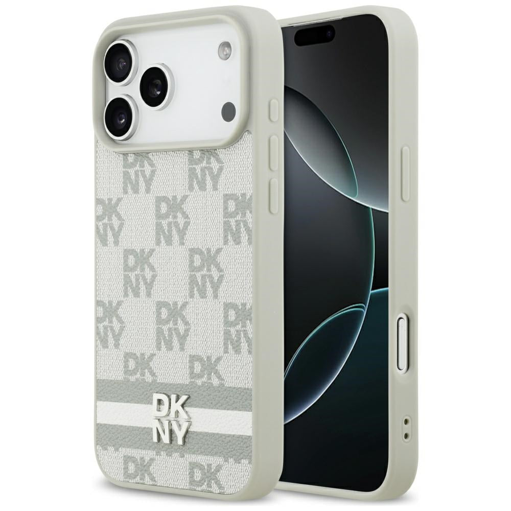 DKNY Checkered with Printed Stripes dėklas skirtas iPhone 17 Pro Max - smėlinė -- iPhone 17 Pro Max