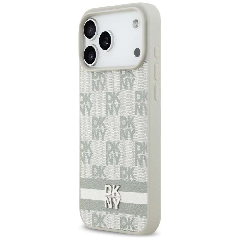 DKNY Checkered with Printed Stripes dėklas skirtas iPhone 17 Pro Max - smėlinė -- iPhone 17 Pro Max