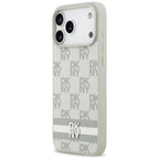 DKNY Checkered with Printed Stripes dėklas skirtas iPhone 17 Pro Max - smėlinė -- iPhone 17 Pro Max