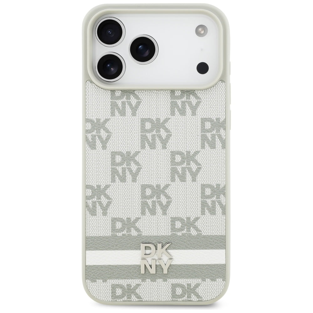 DKNY Checkered with Printed Stripes dėklas skirtas iPhone 17 Pro Max - smėlinė -- iPhone 17 Pro Max