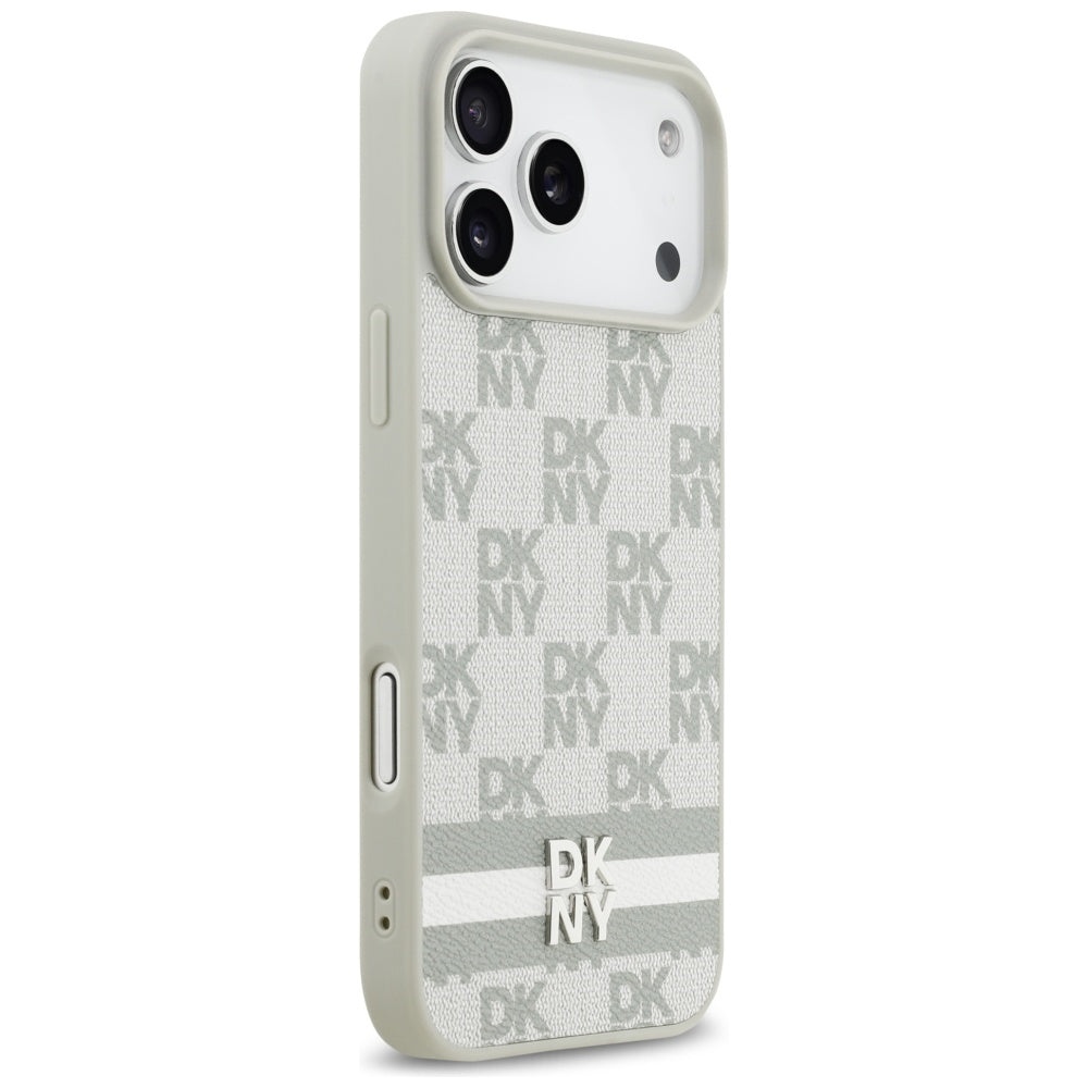 DKNY Checkered with Printed Stripes dėklas skirtas iPhone 17 Pro Max - smėlinė -- iPhone 17 Pro Max