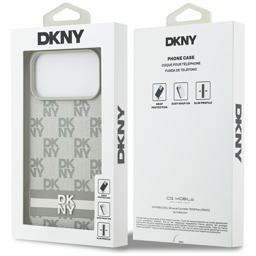 DKNY Checkered with Printed Stripes dėklas skirtas iPhone 17 Pro Max - smėlinė -- iPhone 17 Pro Max