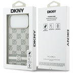 DKNY Checkered with Printed Stripes dėklas skirtas iPhone 17 Pro Max - smėlinė -- iPhone 17 Pro Max