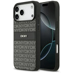DKNY dėklas iPhone 17 Pro Max su kartotiniu tekstūros raštu ir tonaliniu brūkšniu - juoda -- iPhone 17 Pro Max