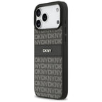 DKNY dėklas iPhone 17 Pro Max su kartotiniu tekstūros raštu ir tonaliniu brūkšniu - juoda -- iPhone 17 Pro Max