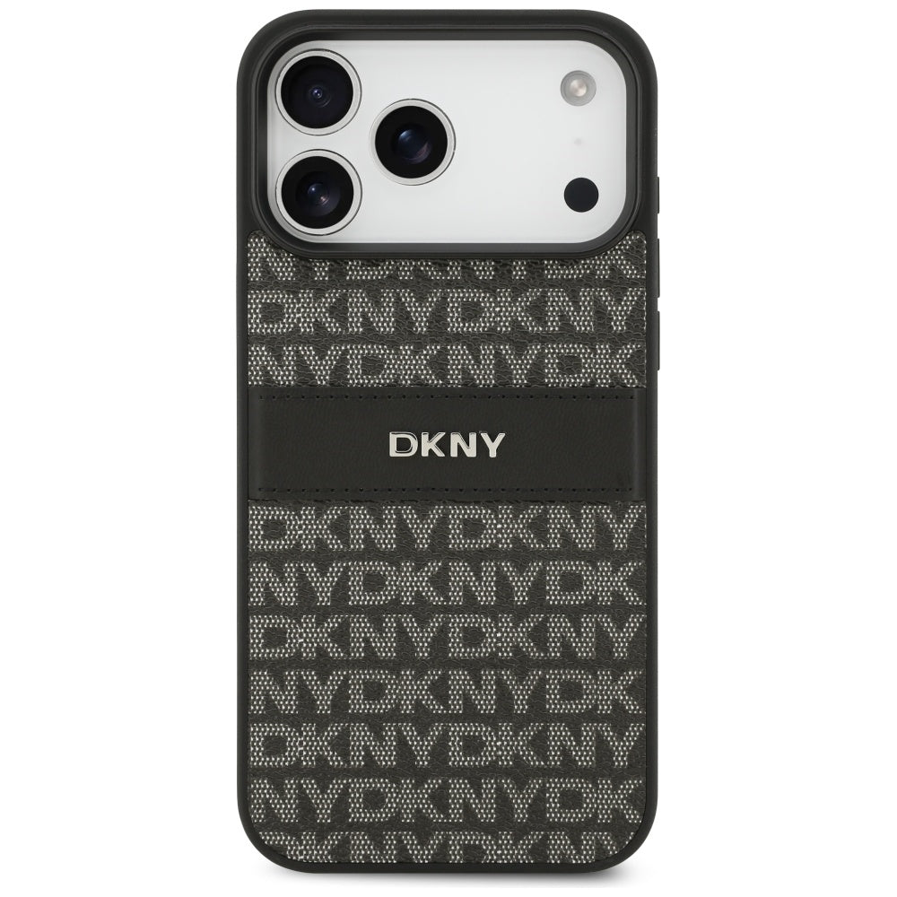 DKNY dėklas iPhone 17 Pro Max su kartotiniu tekstūros raštu ir tonaliniu brūkšniu - juoda -- iPhone 17 Pro Max