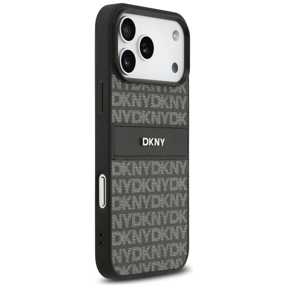 DKNY dėklas iPhone 17 Pro Max su kartotiniu tekstūros raštu ir tonaliniu brūkšniu - juoda -- iPhone 17 Pro Max