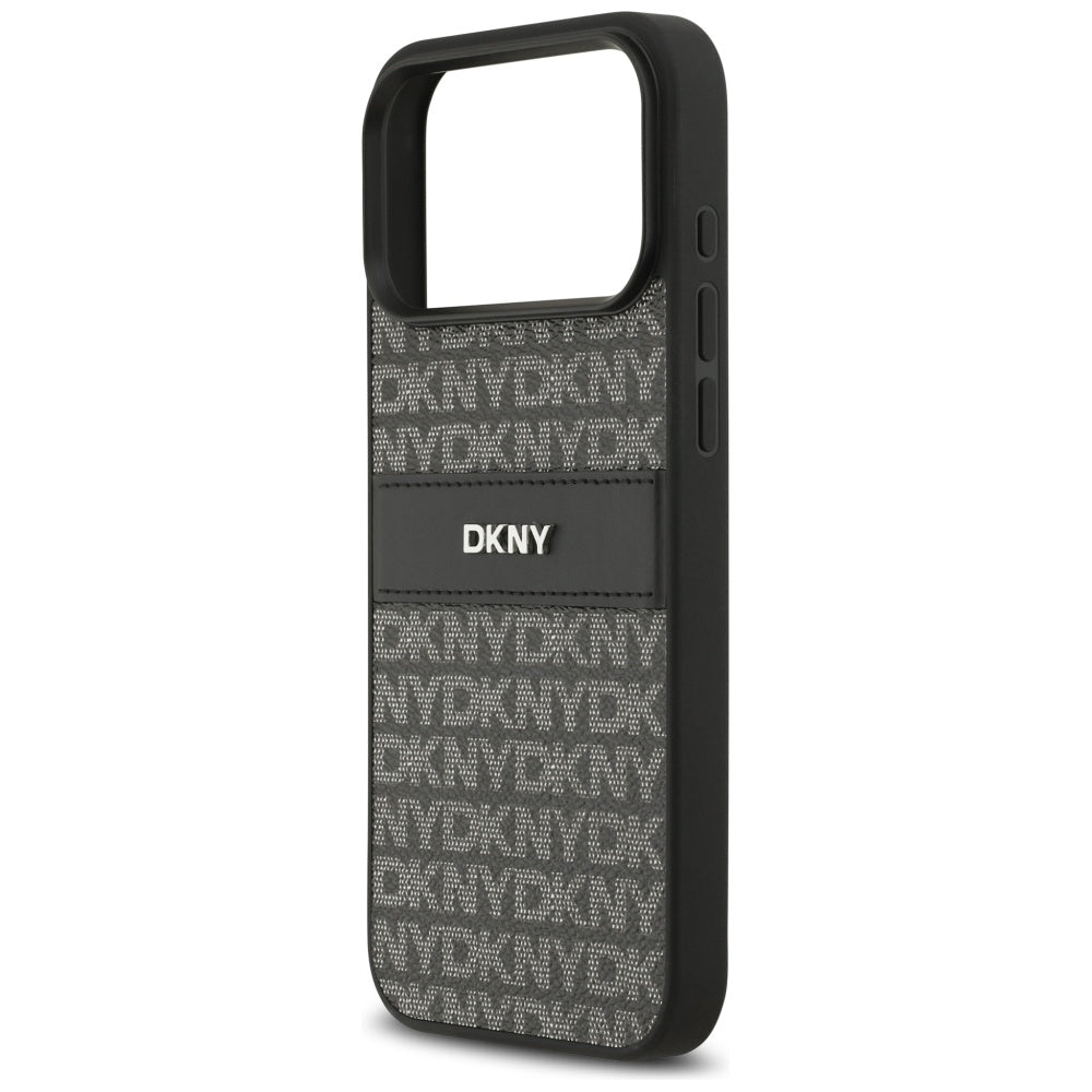 DKNY dėklas iPhone 17 Pro Max su kartotiniu tekstūros raštu ir tonaliniu brūkšniu - juoda -- iPhone 17 Pro Max