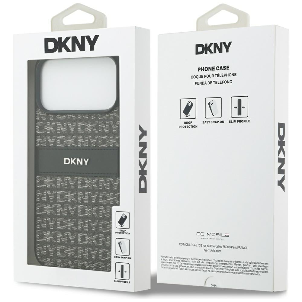 DKNY dėklas iPhone 17 Pro Max su kartotiniu tekstūros raštu ir tonaliniu brūkšniu - juoda -- iPhone 17 Pro Max