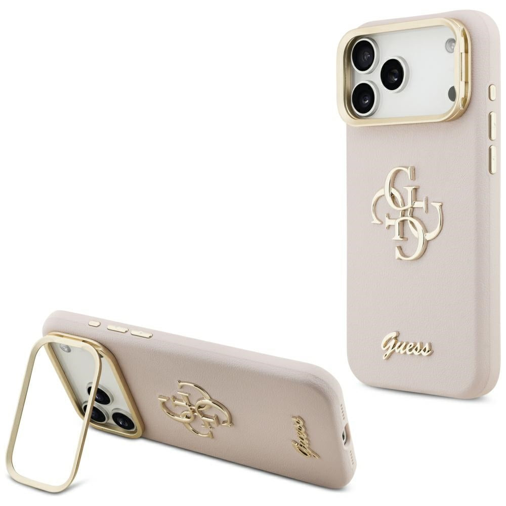 Guess Grained Big 4G & Stand Camera dėklas iPhone 17 Pro Max – Rožinis -- iPhone 17 Pro Max