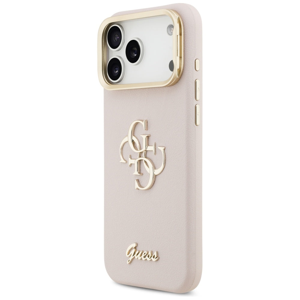 Guess Grained Big 4G & Stand Camera dėklas iPhone 17 Pro Max – Rožinis -- iPhone 17 Pro Max