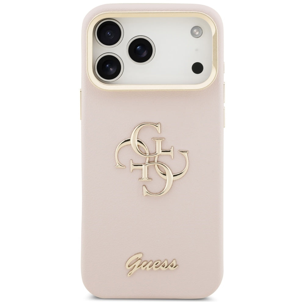 Guess Grained Big 4G & Stand Camera dėklas iPhone 17 Pro Max – Rožinis -- iPhone 17 Pro Max