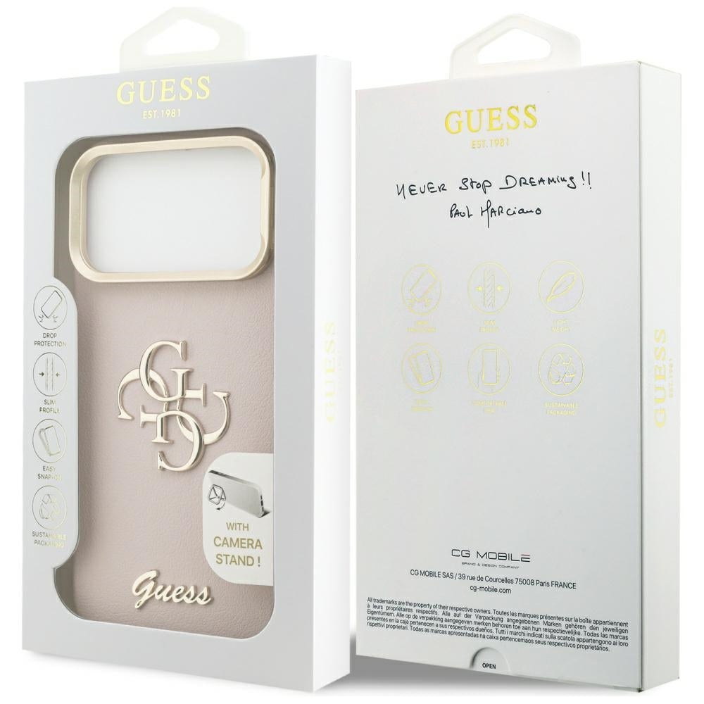Guess Grained Big 4G & Stand Camera dėklas iPhone 17 Pro Max – Rožinis -- iPhone 17 Pro Max