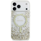 Guess Resin Bottom Glitter MagSafe dėklas iPhone 17 Pro Max - Auksinis -- iPhone 17 Pro Max