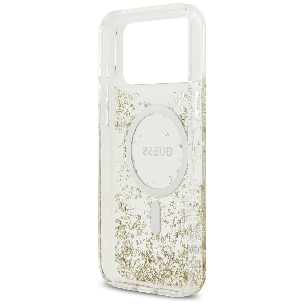 Guess Resin Bottom Glitter MagSafe dėklas iPhone 17 Pro Max - Auksinis -- iPhone 17 Pro Max