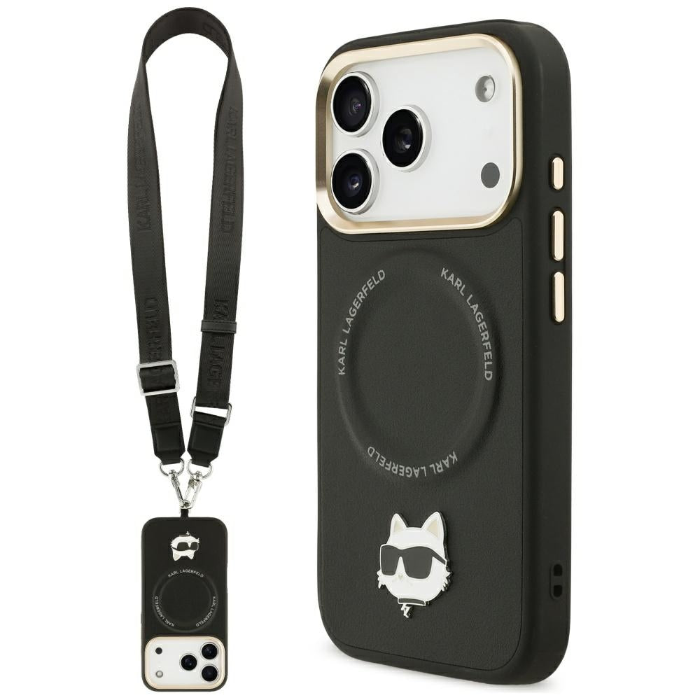 Karl Lagerfeld Big Strap Choupette Metal Logo MagSafe dėklas iPhone 17 Pro Max - Juodas -- iPhone 17 Pro Max