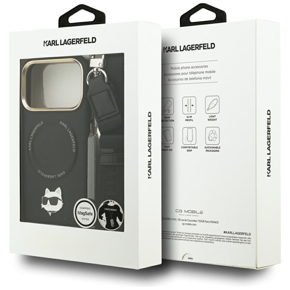 Karl Lagerfeld Big Strap Choupette Metal Logo MagSafe dėklas iPhone 17 Pro Max - Juodas -- iPhone 17 Pro Max