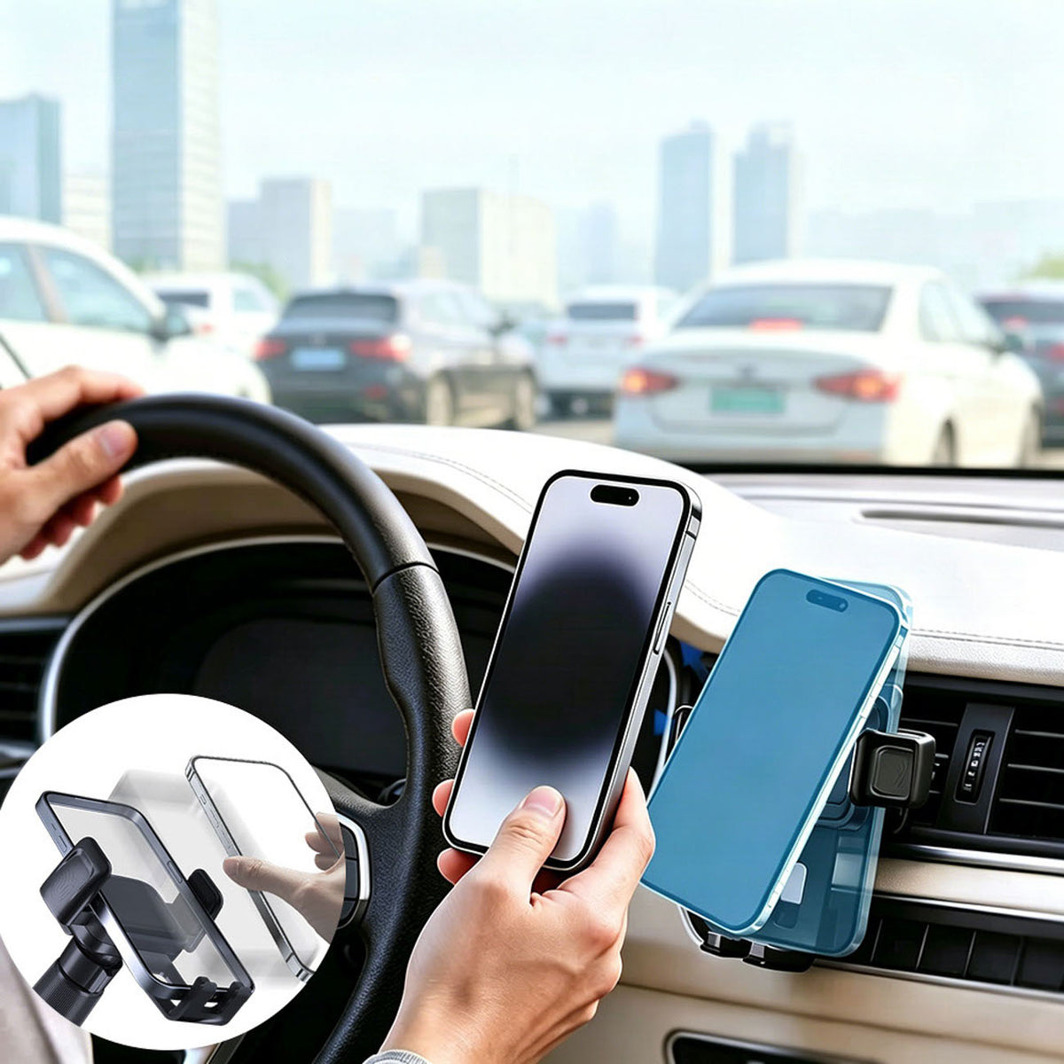 Telefono laikiklis automobiliui Wozinsky WUS-M1 oro grotelėms su 360° spaustuku - juodas -- Cell phone holders