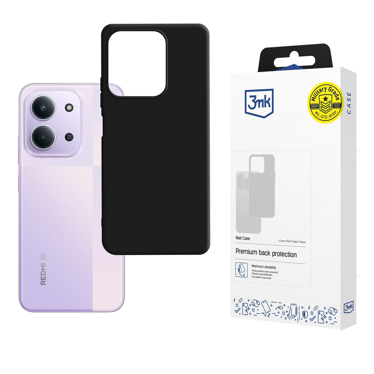 3mk matinis dėklas, skirtas Xiaomi Redmi 15C 4G / 5G (173mm) - juodas -- Xiaomi Redmi 15C 4G / Xiaomi 5G (173mm) / Redmi...