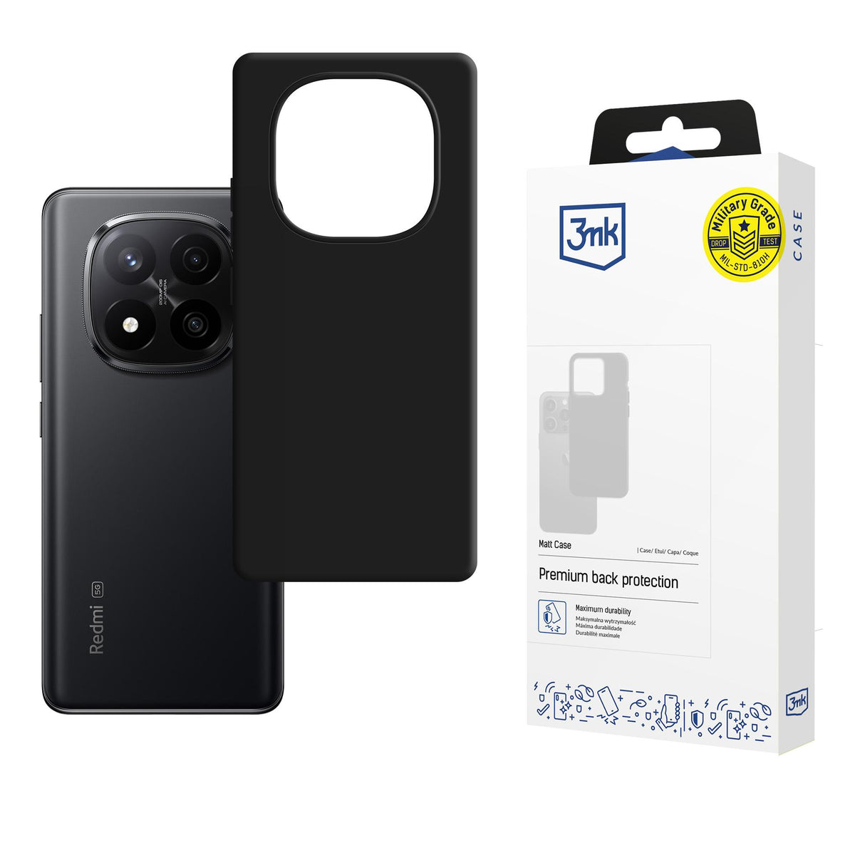 3mk matinis dėklas, skirtas Xiaomi Redmi Note 15 Pro - juodas