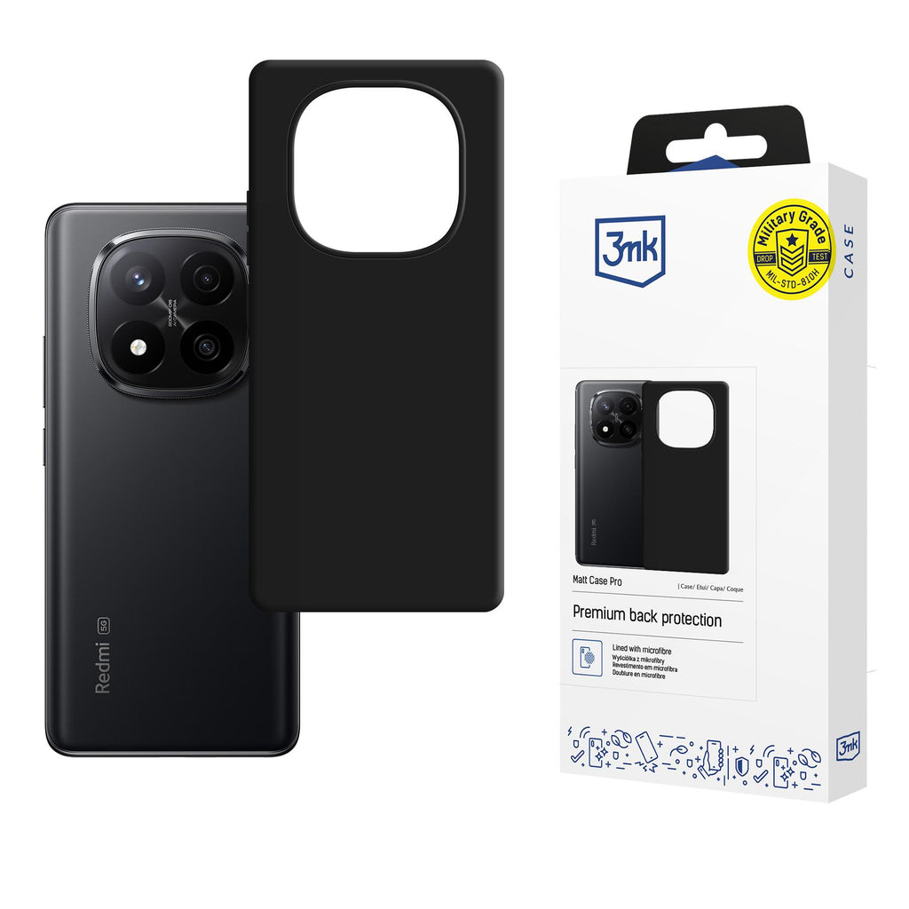 3mk Matt Case Pro, skirtas Xiaomi Redmi Note 15 Pro+ 5G - matinė juoda -- Cell phone cases and covers