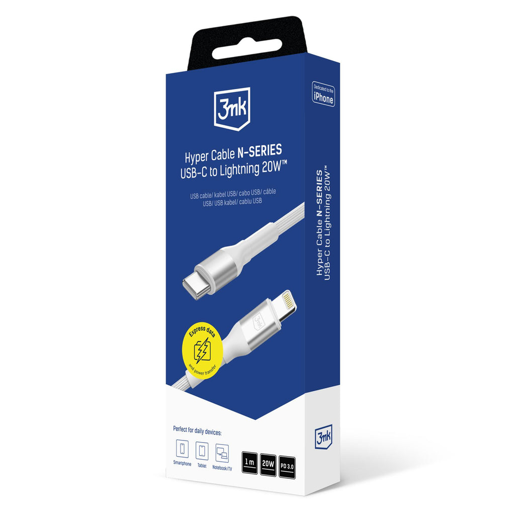 3mk Hyper Laidas N-SERIES USB-C / Lightning 1m 9V/2A 20W / baltas