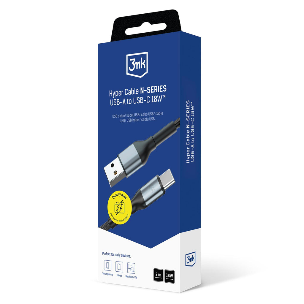 3mk Hyper Laidas N-SERIES USB-A / USB-C 2m 9V/2A 18W / juodas