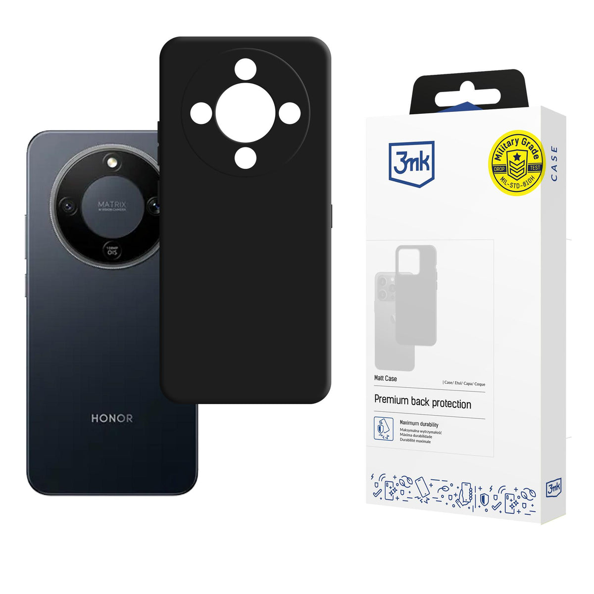3mk matinis dėklas, skirtas Honor Magic 8 Lite – matinė juoda -- Honor Magic 8 Lite