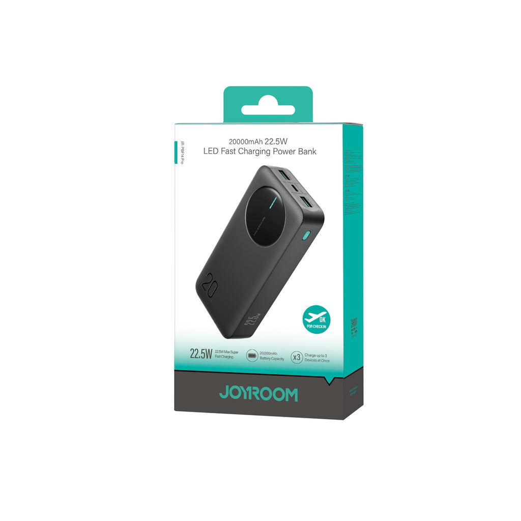 Joyroom JR-PBF14 Pro Powerbank 22.5W 20000mAh su skaitmeniniu ekranu 2x USB-A 1x USB-C – juodas -- Powerbanks