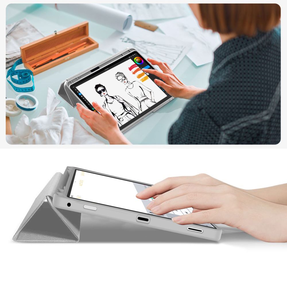 Tech-Protect SmartCase Pen dėklas Galaxy Tab S9/S9 FE – pilkas -- Samsung Galaxy Tab S9