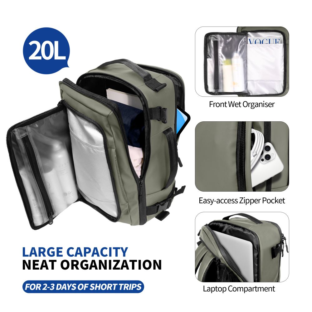 Tech-Protect Defender S50 kuprinė Ryanair & Wizzar reikalavimams, 20 l nešiojamajam kompiuteriui – alyvuogių -- Laptop Bags
