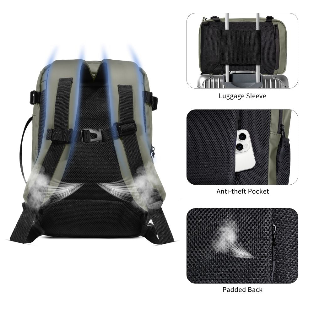 Tech-Protect Defender S50 kuprinė Ryanair & Wizzar reikalavimams, 20 l nešiojamajam kompiuteriui – alyvuogių -- Laptop Bags
