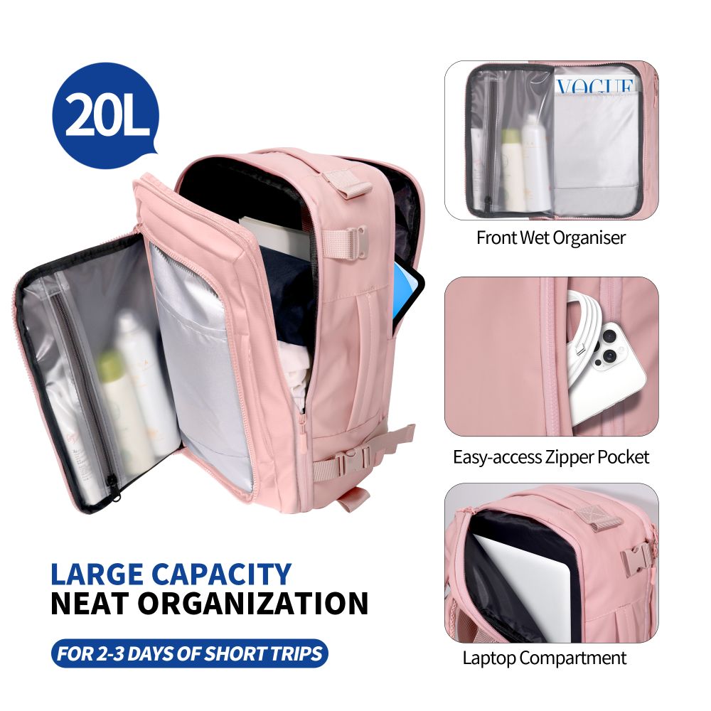 Tech-Protect Defender S50 kuprinė Ryanair ir Wizzair, 20L nešiojamasis kompiuteris - rožinė -- Laptop Bags