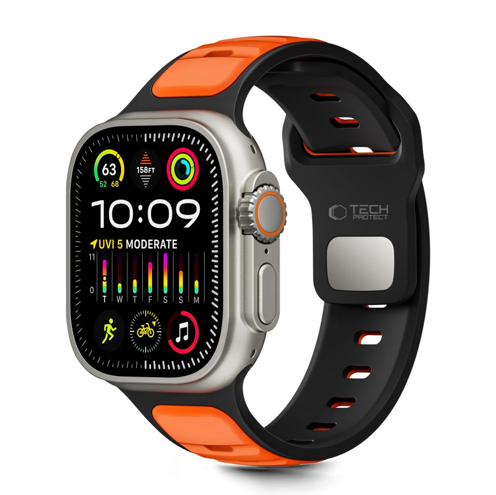Tech-Protect IconBand Line dirželis, skirtas Apple Watch 44 / 45 / 46 / 49 mm - juoda ir oranžinė -- Apple Watch 44