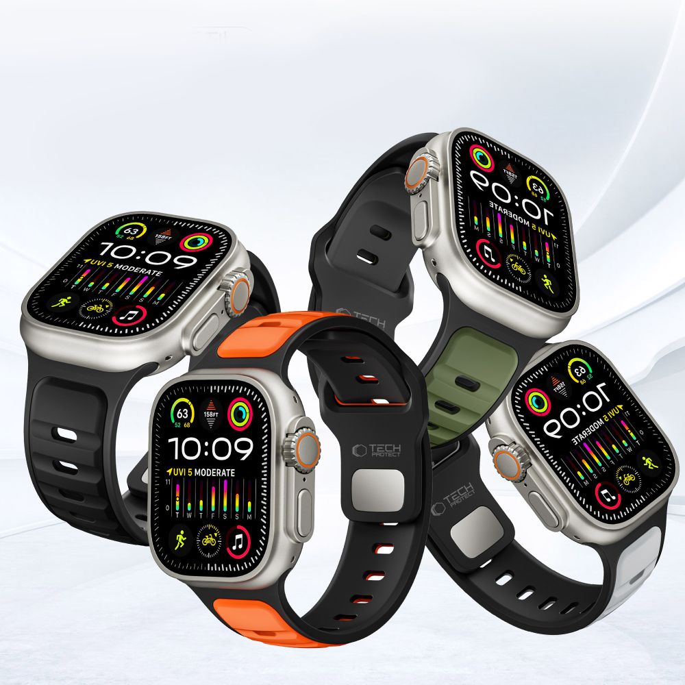 Tech-Protect IconBand Line dirželis, skirtas Apple Watch 44 / 45 / 46 / 49 mm - juoda ir oranžinė -- Apple Watch 44