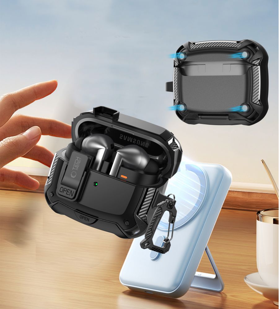 Tech-Protect Carbonox dėklas Galaxy Buds 3 – juodas -- Samsung Galaxy Buds 3