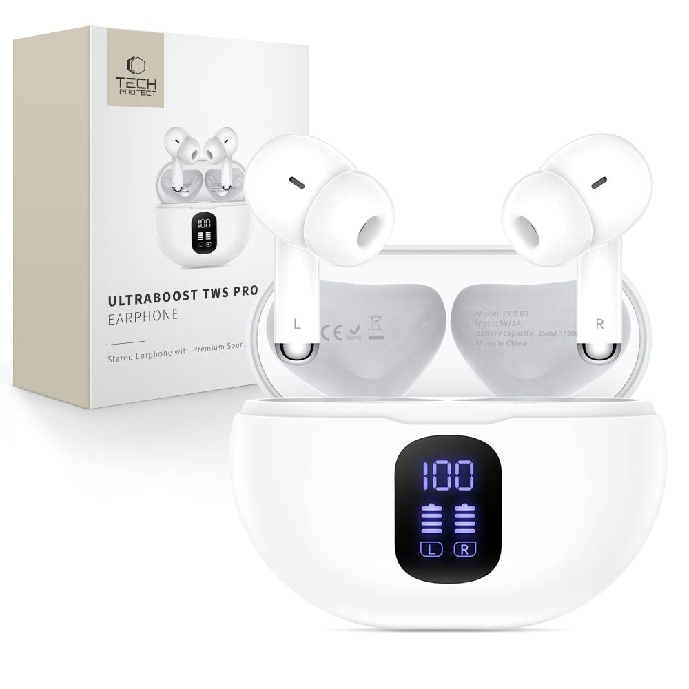 Tech-Protect UltraBoost TWS Pro G2 ausinės – baltos -- Headphones