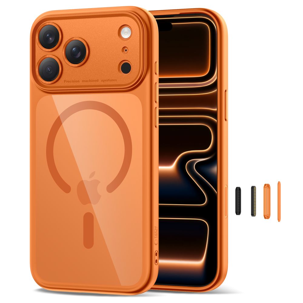 Tech-Protect Magpeak MagSafe dėklas iPhone 17 Pro – skaidrus oranžinis -- iPhone 17 Pro