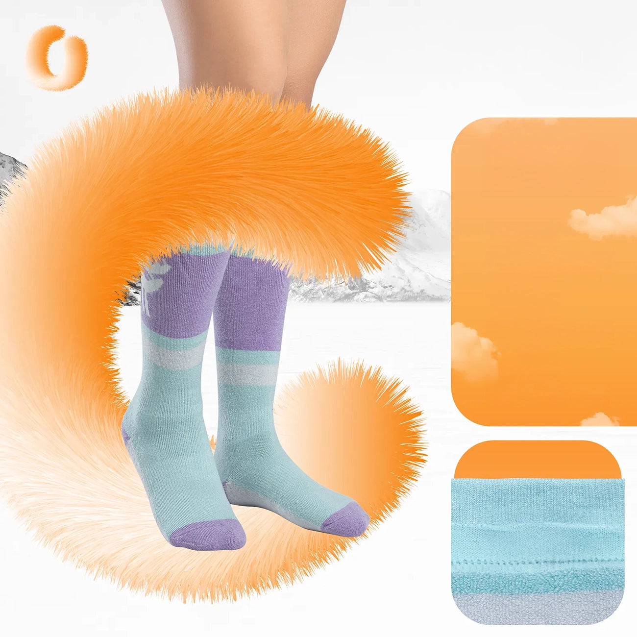 Qunature 037202 slidinėjimo kojinės dydis 43-48 (L/XL) - violetinė-žalia -- Cycling Socks