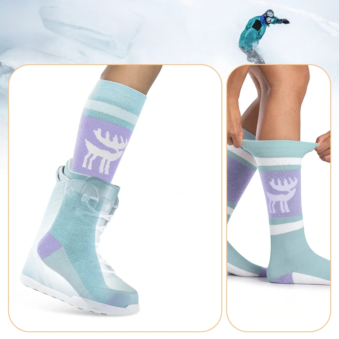 Qunature 037202 slidinėjimo kojinės dydis 43-48 (L/XL) - violetinė-žalia -- Cycling Socks