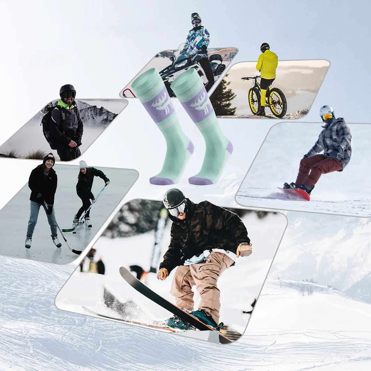 Qunature 037202 slidinėjimo kojinės dydis 43-48 (L/XL) - violetinė-žalia -- Cycling Socks