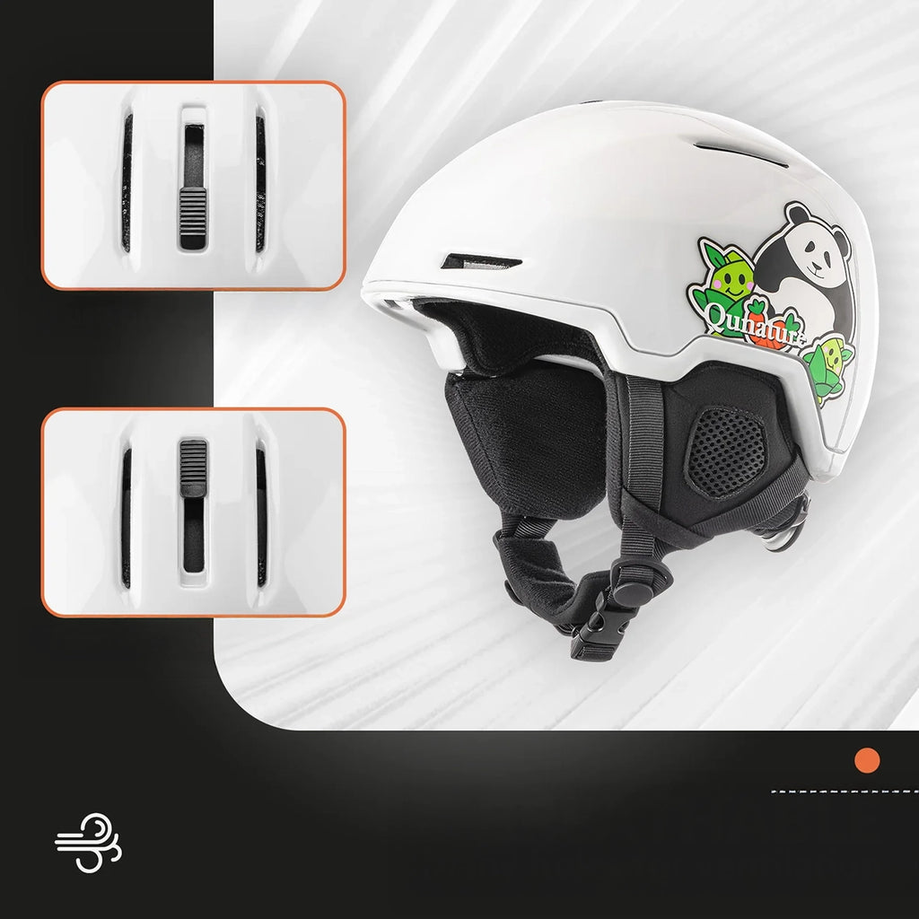 Qunature 10130003005 Slidinėjo šalmas su ausų glaumėmis Panda Snieglenčiavimui Vaikams 54-58 cm - Baltas -- Bicycle Helmets