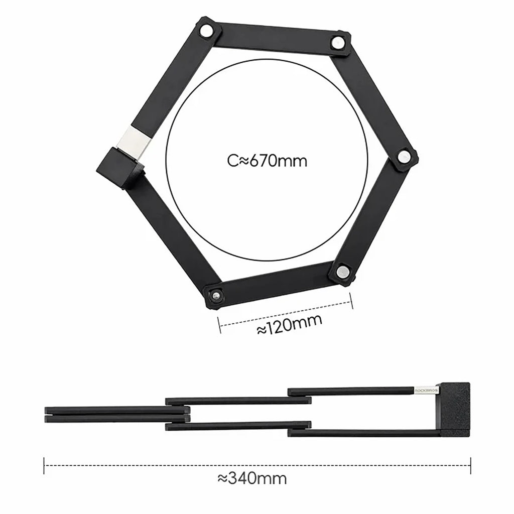 Rockbros 32140003001 sulankstomas dviračio railtis su raktu ir rankena, 68cm - juodas -- Bicycle Locks