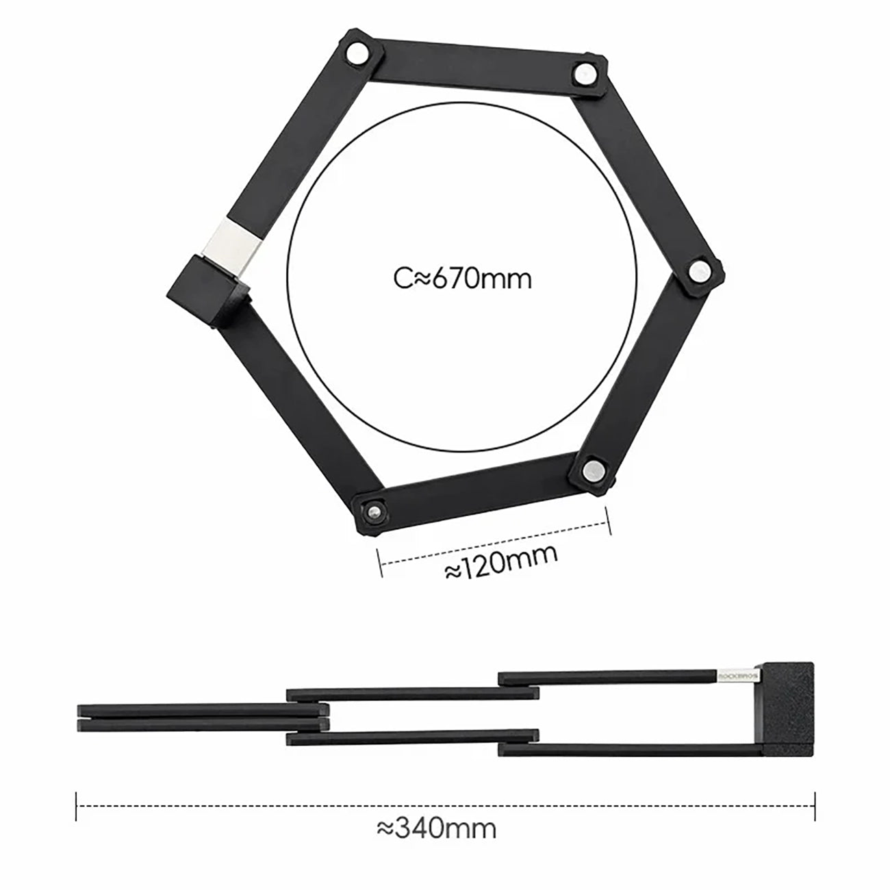 Rockbros 32140003001 sulankstomas dviračio railtis su raktu ir rankena, 68cm - juodas -- Bicycle Locks