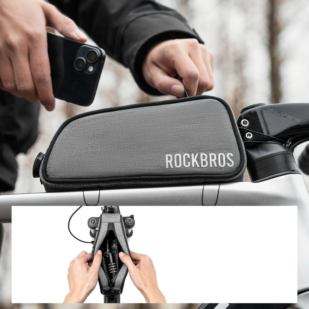 Rockbros 30120045003 ROAD TO SKY dviračio krepšys viršutinės rėmo vamzdžiui, nepermirkimas, 0,7L - pilka -- Bicycle Bags
