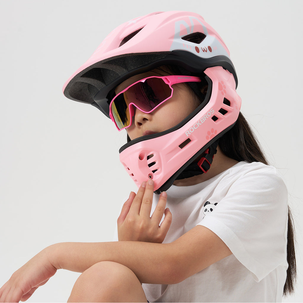Rockbros TT-32002 Rabbit Vaikų dviračio šalmas su nuimama žandikaulio dalimi Dydis M (54-58) - Rožinė -- Bicycle Helmets