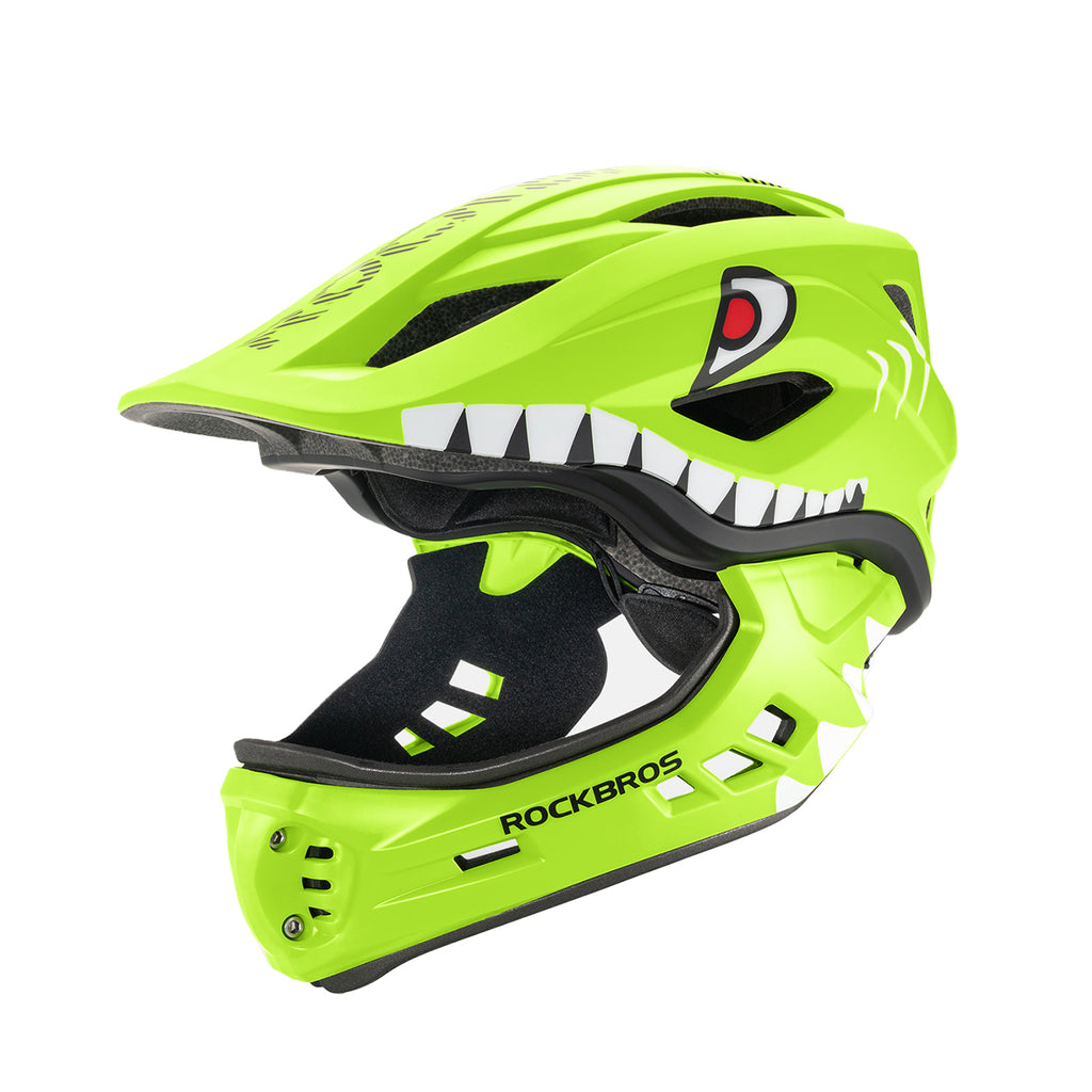 Rockbros TT-32003 Shark Vaikų dviračio šalmas su nuimama žandikaulio dalimi Dydis S (48-52) - Žalia -- Bicycle Helmets